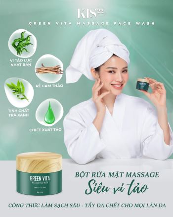 Bột Rửa Mặt Siêu Vi Tảo Kis22 - Kis22 Green Vita Face Wash